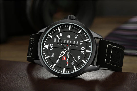 NAVIFORCE Waterproof Military Sport Quartz Men's Watches With Leather Strap White